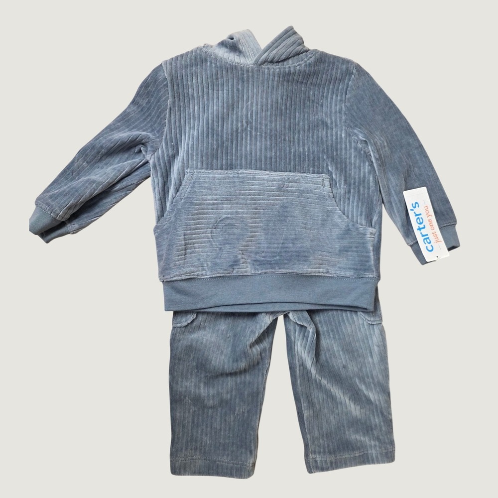 Carters Just One You Baby 9M Blue Ribbed Velour Corduroy Hoodie and Pants Set